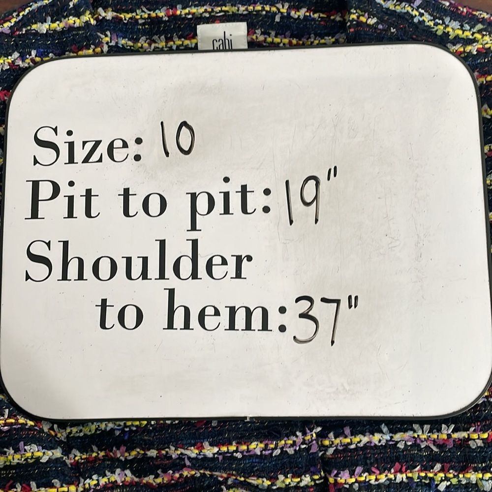 CAbi Coat Headline Topper Belted Women’s 10 Multi-Stripe Lined Thigh Length - Picture 11 of 11